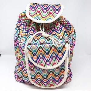 MMM ARTESANIAS MULTI COLOR WOVEN BACKPACK BAG EUC
